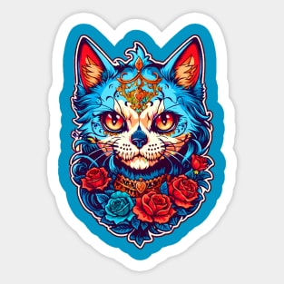 Cat Sugar Skull Halloween Sticker